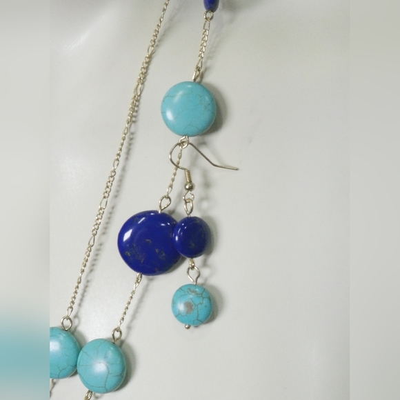 Lapiz Lazuli, Turquoise, and Gold Chain 2 Piece Jewelry Collection - Picture 2 of 2